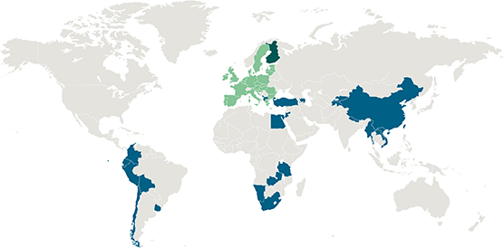 Syke's projects around the world shown on the map.